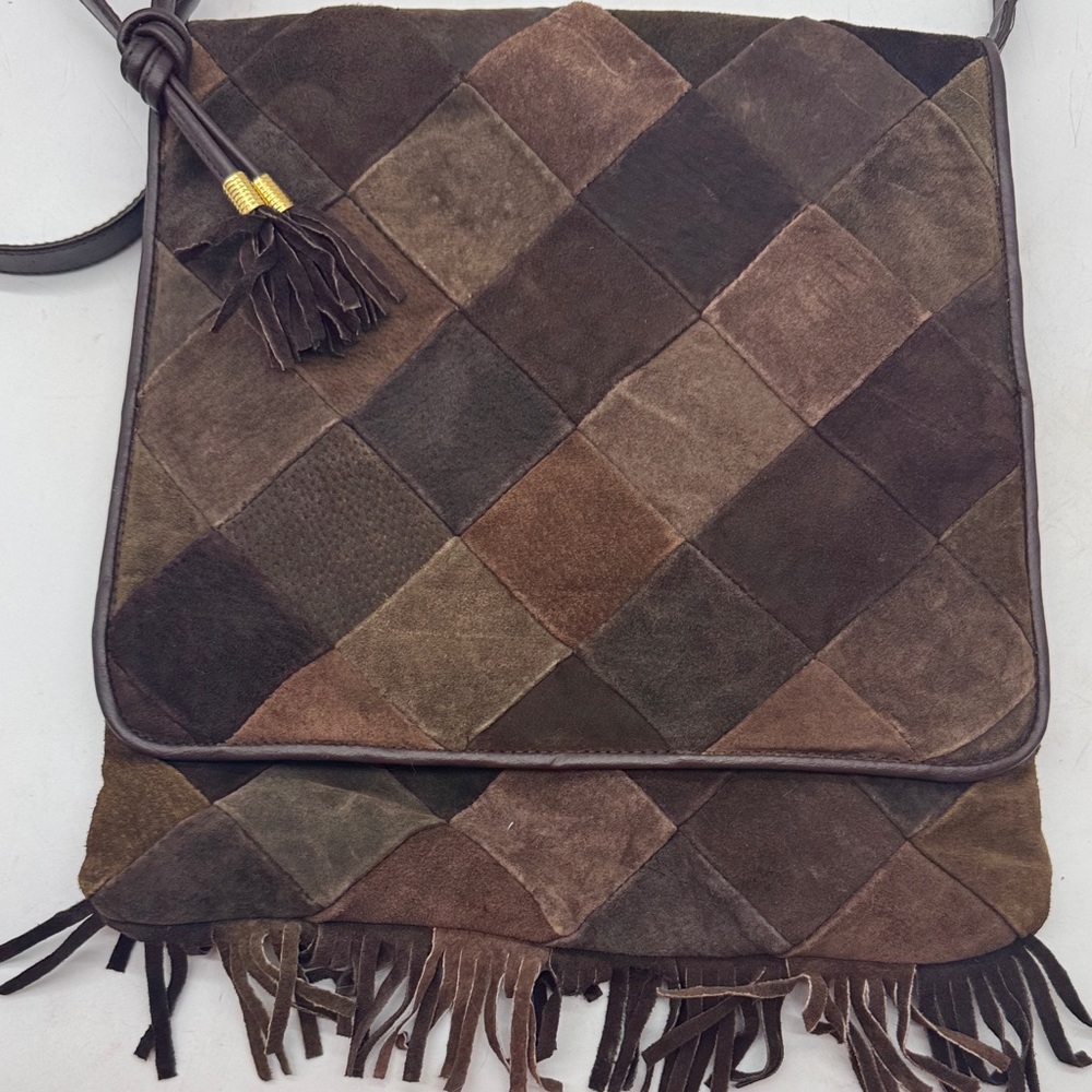 Chocolate Brown Patchwork Leather Shoulder Bag Wi… - image 2
